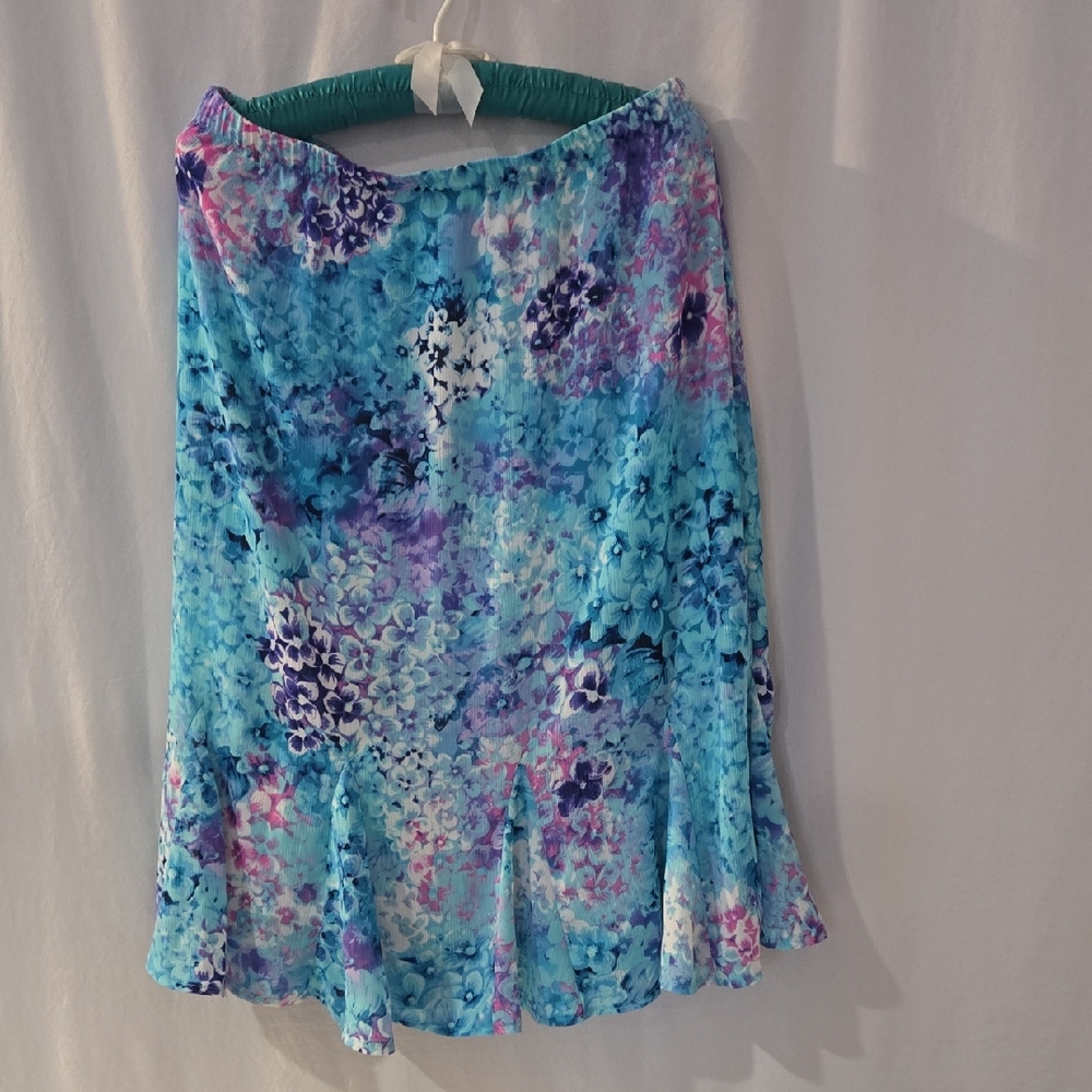 TanJay Blue and Purple Floral A-Line Skirt